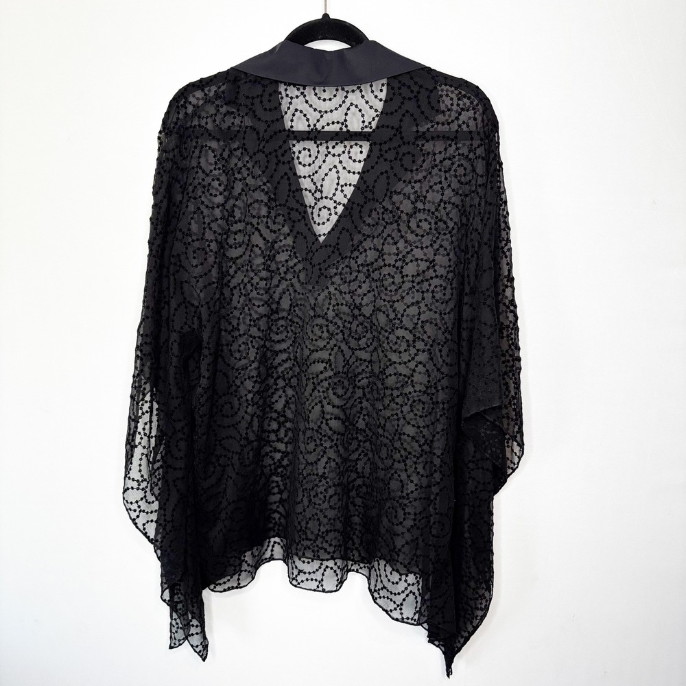 Whimsy Goth Silk Sheer Batwing Tunic Top Women Size M Black Embroidered‎ Poncho - Picture 3 of 9